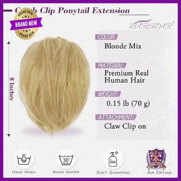 Real Human Hair Claw Clip Ponytail Extension 8 Inch Bendable Wires main image 5